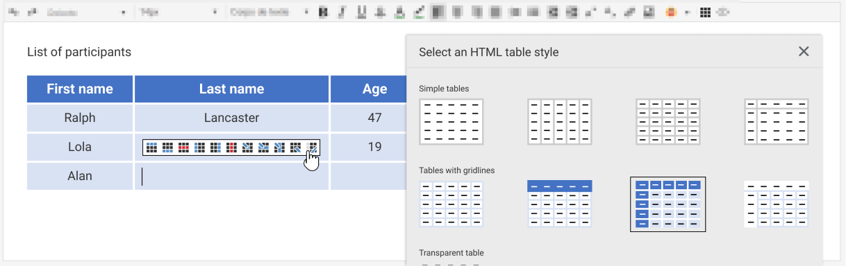 WEBDEV: Control HTML con barra de herramientas y menú de inserción de tablas