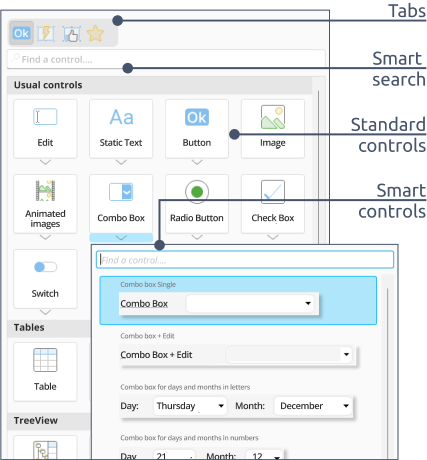 Nuevo panel de creación de controles